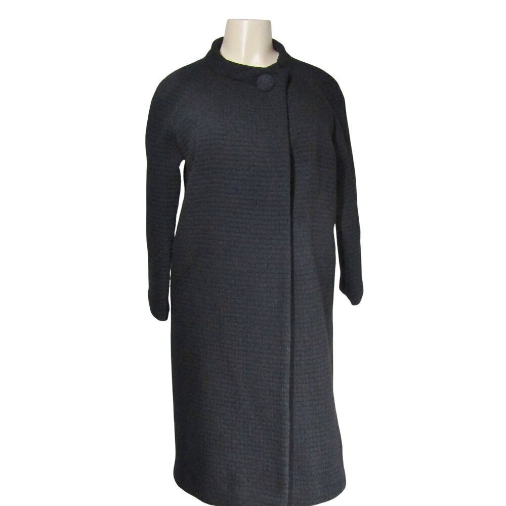 VTG 1960s Black Jackie O Mid Century Modern Minimalist Mad Men Mod Coat M